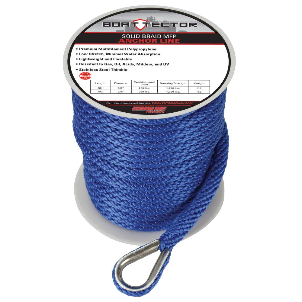 Extreme Max Premium Solid Braid MFP Anchor Line with Thimble 3/8" x 150', Blue3006.2705 The