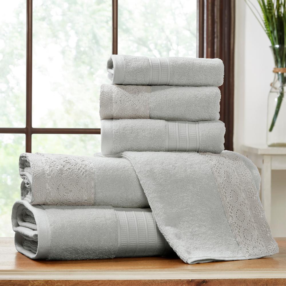 UPC 645470220468 product image for MODERN THREADS 6-Piece Towel Set with Lace hem Silver/Silver Lace | upcitemdb.com