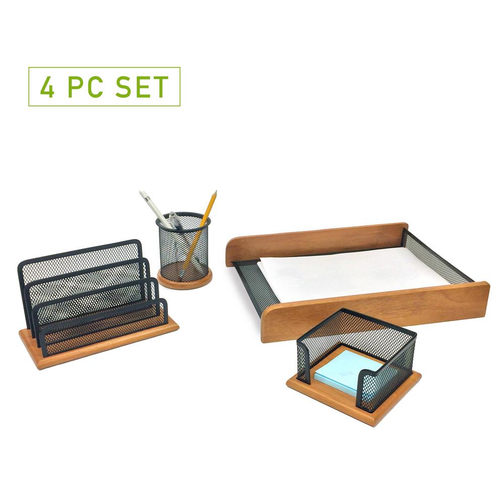 Mind Reader Wood Set Desk Organizer Black 4 Piece Wdset4 Blk Mind Reader Wood Set Desk Organizer Black 4 Piece