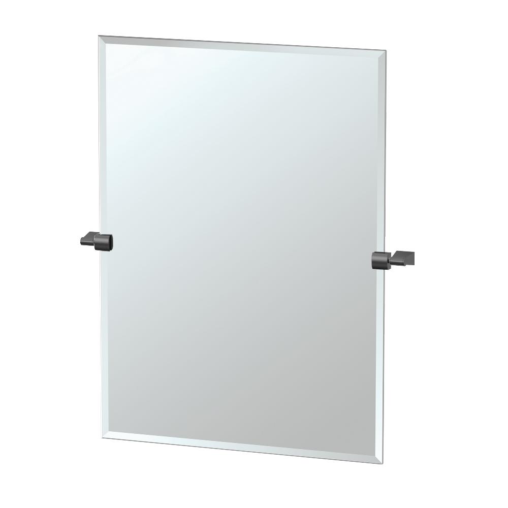 Single Rectangle Frameless Floating Mount in Satin Nickel x 28 in Mirror 32 in