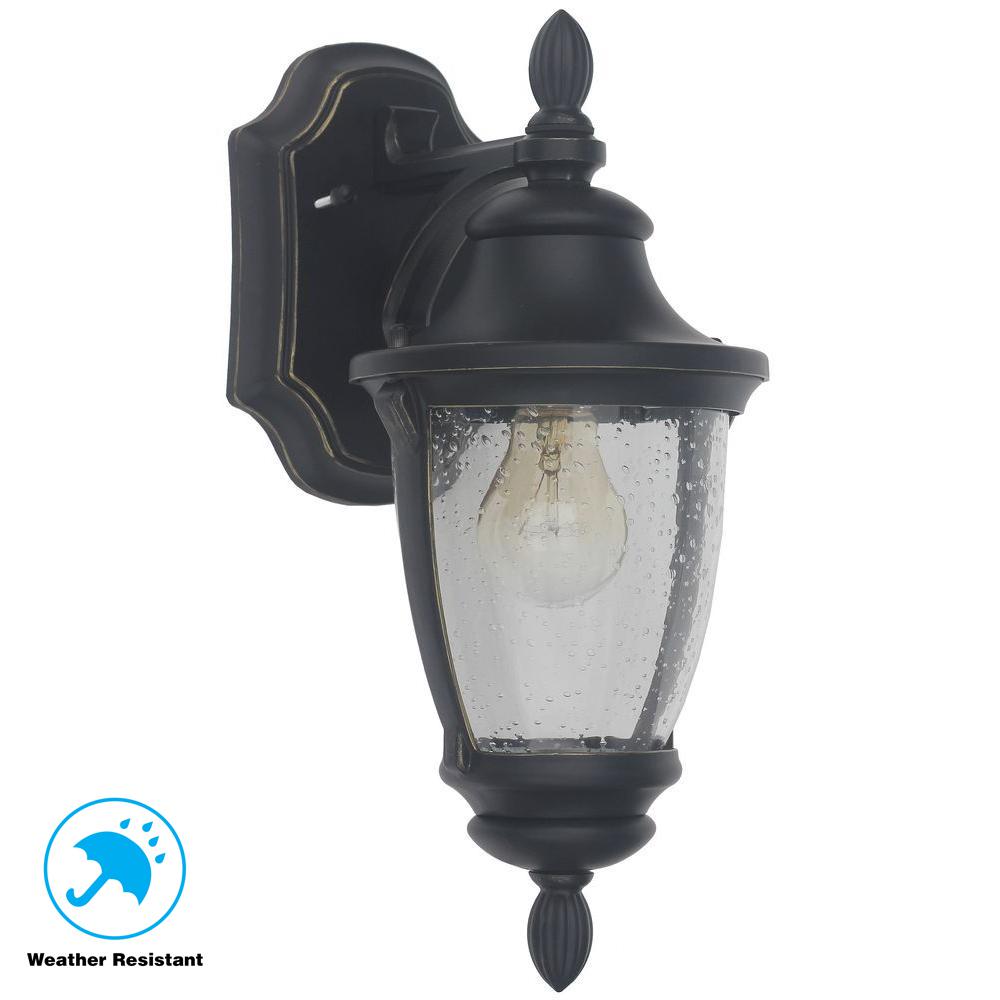Outdoor Wall Mounted Lighting The Home Depot Wilkerson 1 Light Black Outdoor Wall Mount