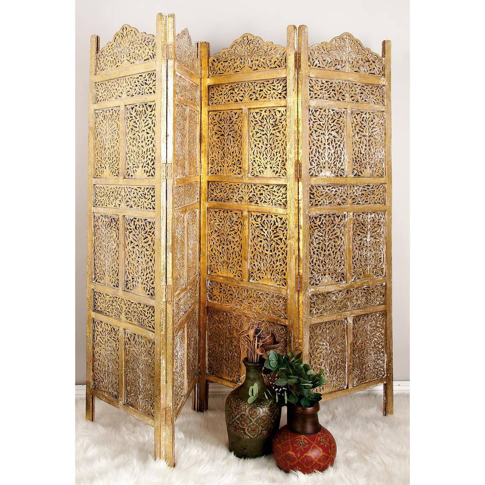 LITTON LANE 71 in. Traditional Gold Metallic 4Panel Room Divider96060