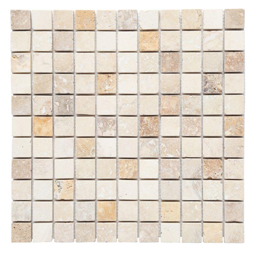 Mixed 12 in. x 12 in. x 10 mm Tumbled Travertine MeshMounted Mosaic