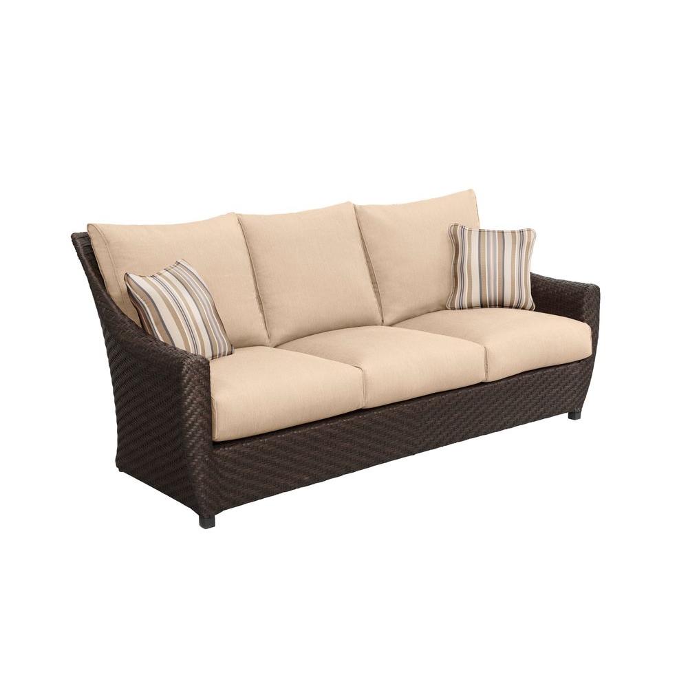 Brown Jordan Highland Patio Sofa with Harvest Cushions and Terrace Lane