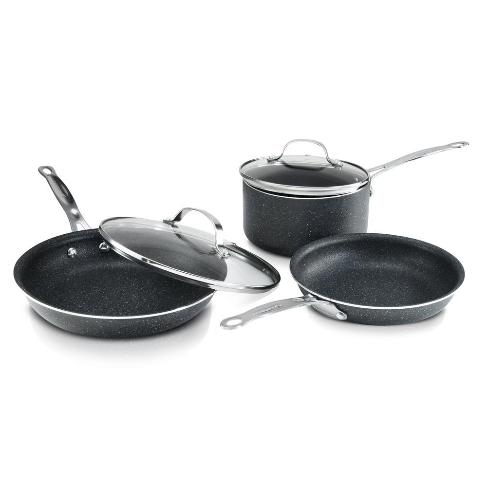 Granite Stone Diamond 5 Piece Non-Stick Pressed Aluminum Triple Coated Cookware with Lids-2255 