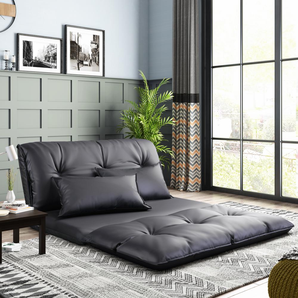 Harper & Bright Designs Sofa Bed Black PU Adjustable Folding Futon with