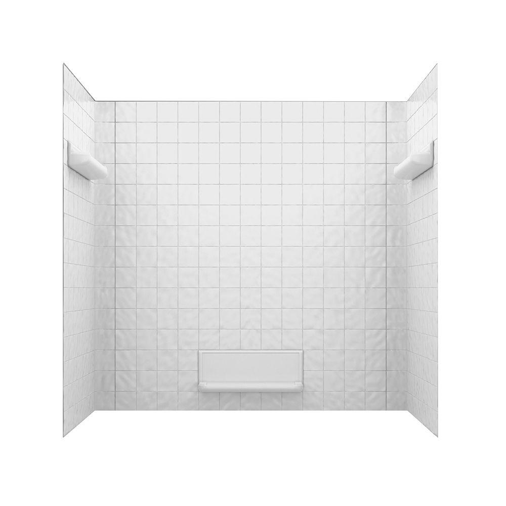 Swan 32 In X 60 In X 59 6 In 5 Piece Square Tile Easy Up Adhesive Alcove Tub Surround In White