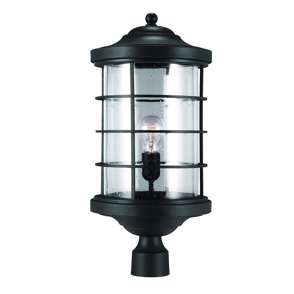 Post Light Lighting Outdoor The Home Depot Sauganash 1 Light Outdoor Black Post Lantern With Clear Seeded Glass
