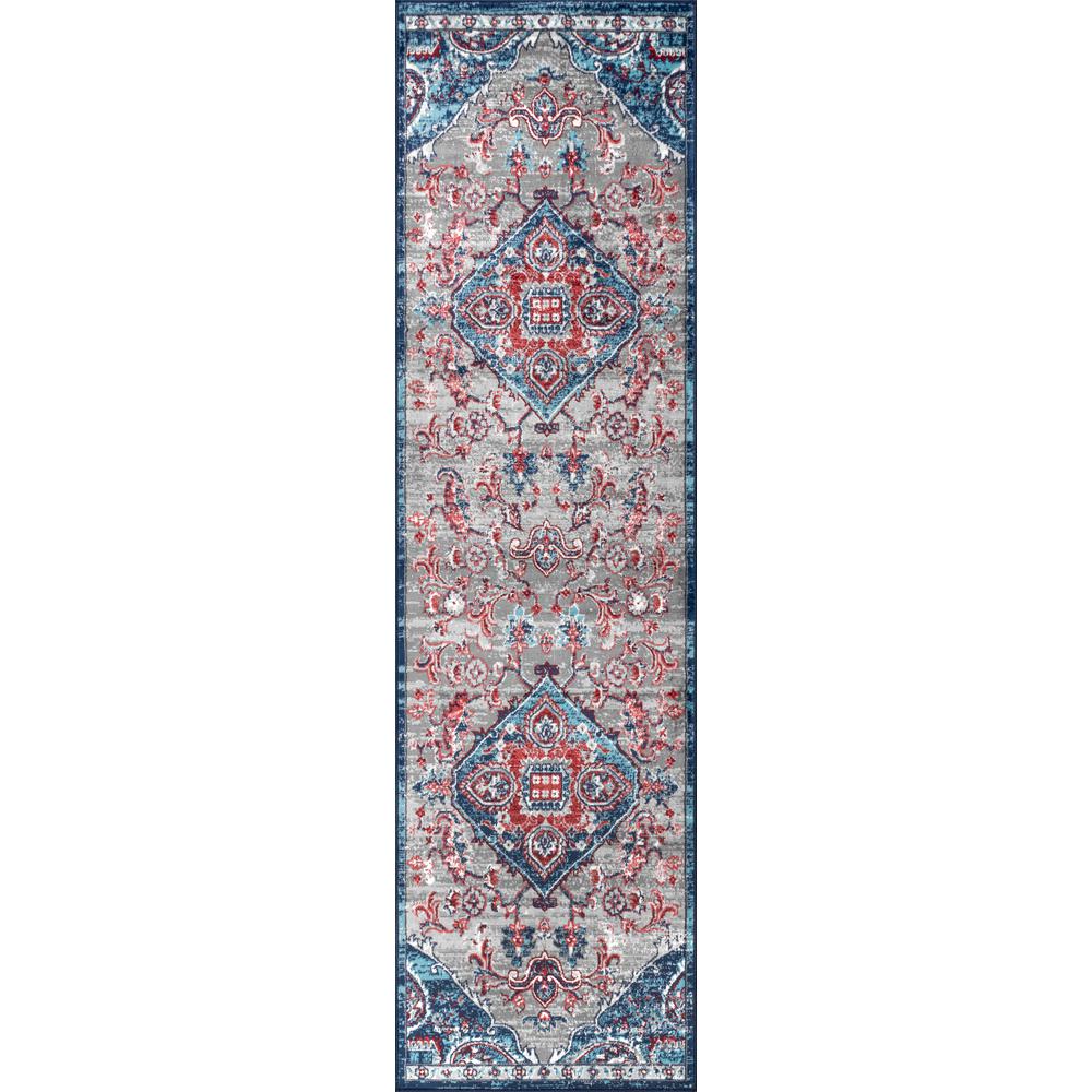 Jonathan Y Modern Persian Vintage Medallion Light Pink Navy 2 Ft X 8 Runner Rug
