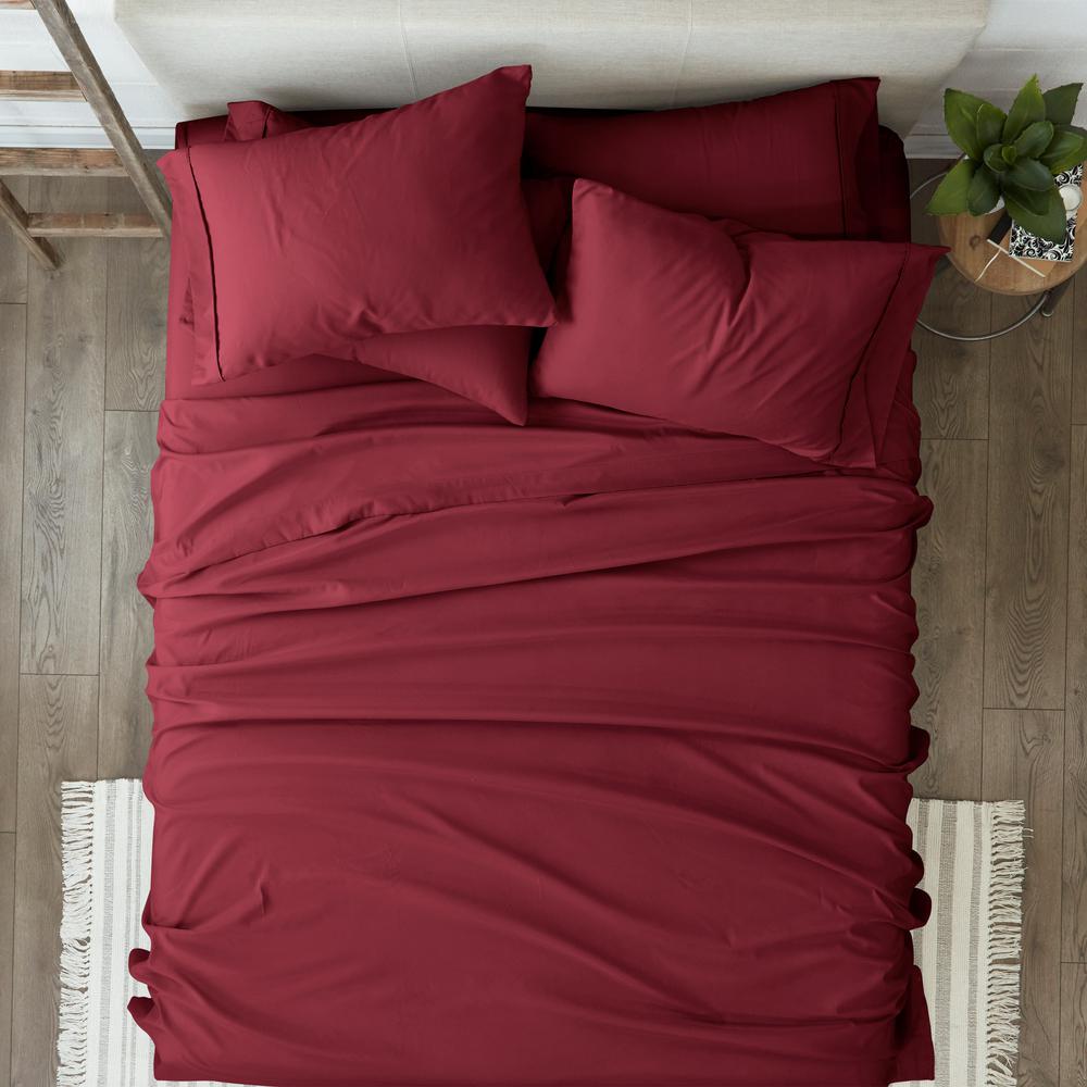 Becky Cameron 6 Piece Burgundy Solid Microfiber Queen Sheet Set Ieh 6pc Queen Bu The Home Depot