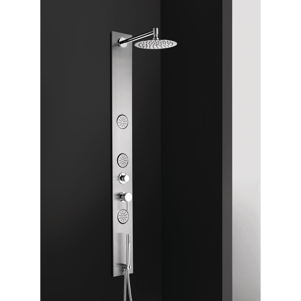 Ariel 4 Jet Shower Panel System In Silver Valve Included A303 Wall Shower Panel System In Stainless Steel With Rainfall Head Valve