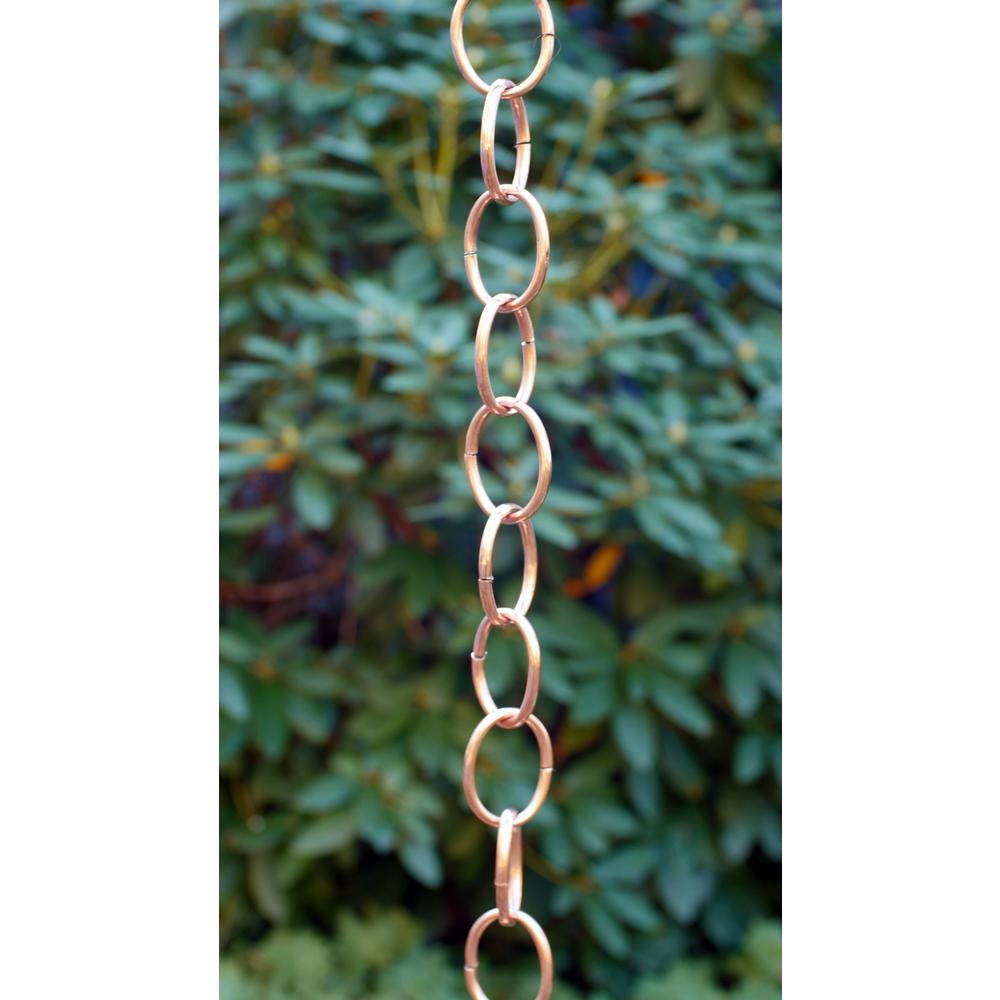 Small Single Link Pure Polished Copper with Installation Clip Rain Chain 8.5 ft