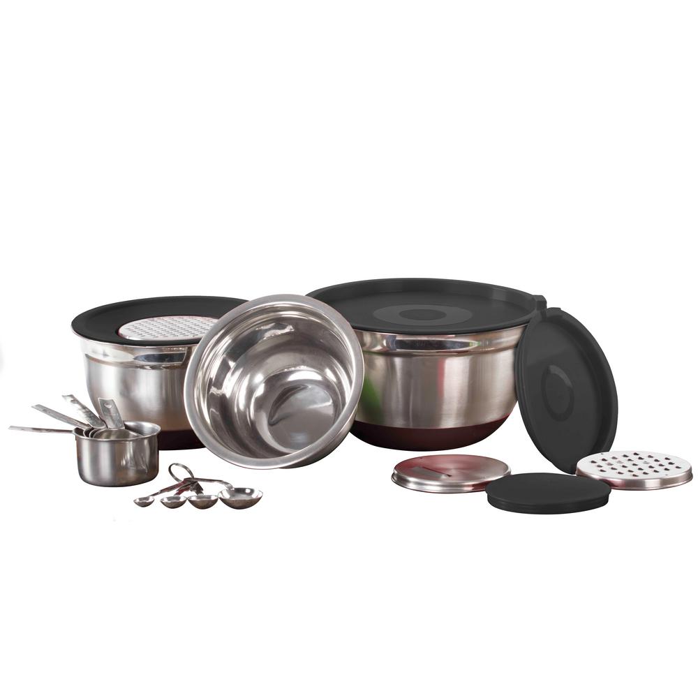 17 Piece Mixing Bowl Set With Lids Grater Measuring Cups And