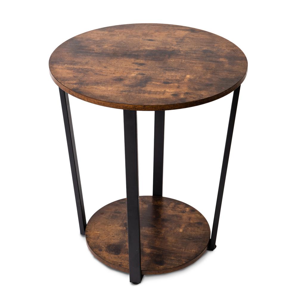 GOOD & GRACIOUS Industrial Rustic Brown Round Side Table with Sturdy