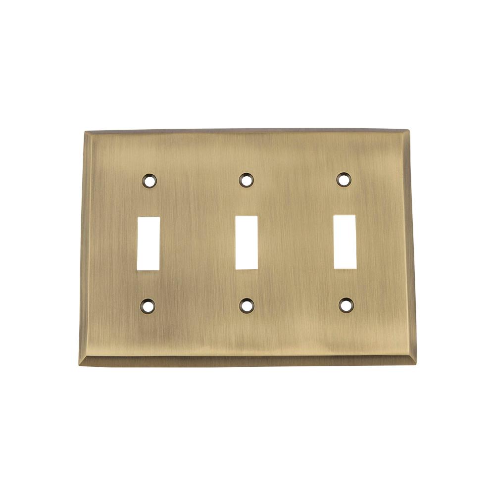 Nostalgic Warehouse New York Switch Plate with Triple Toggle in Antique Brass719700 The Home