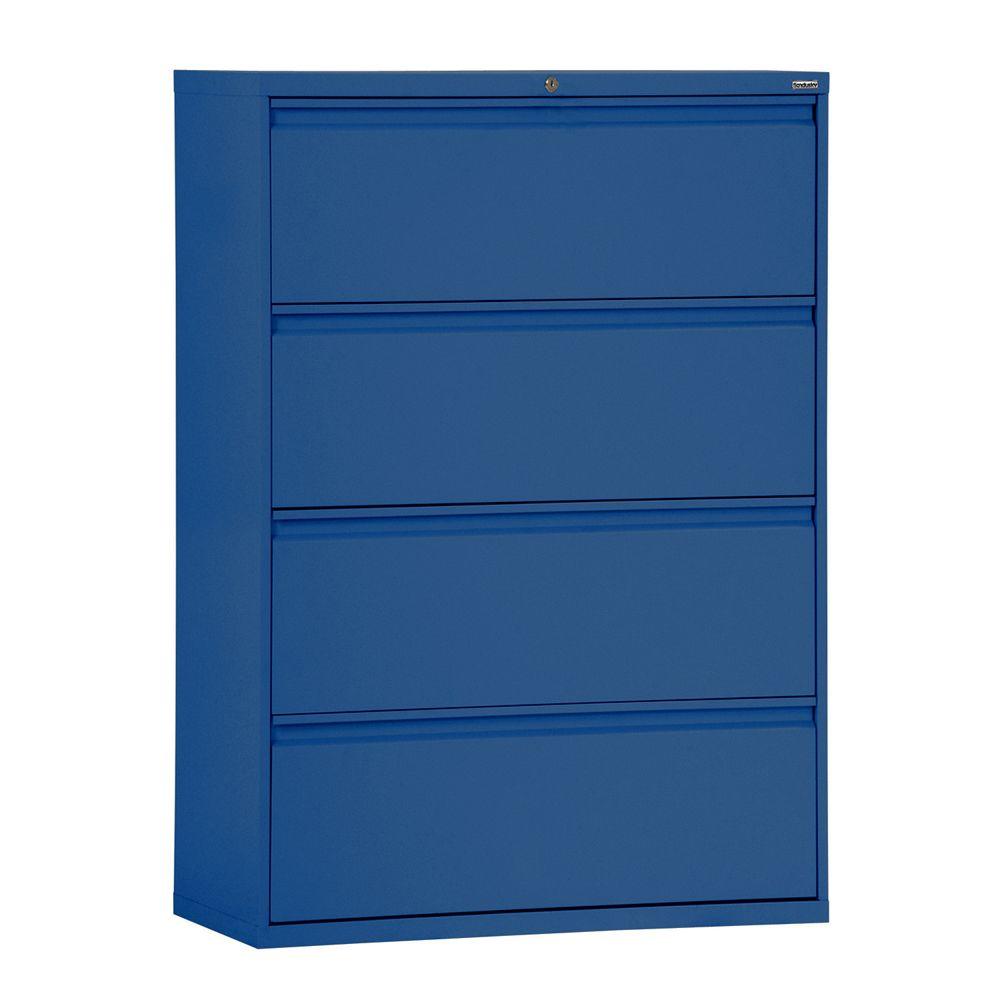 Sandusky 800 Series 30 In W 4 Drawer Full Pull Lateral File Cabinet In Blue Lf8f304 06 The Home Depot