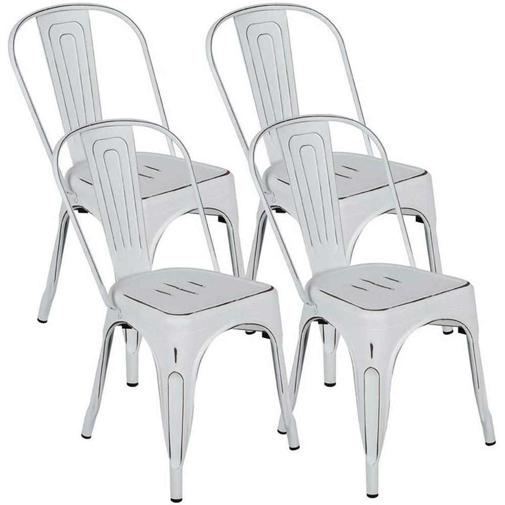 boyel living white with back for farmhouse patio restaurant kitchen  distressed style metal stackable side dining chairs set of 4yy0002awh   the