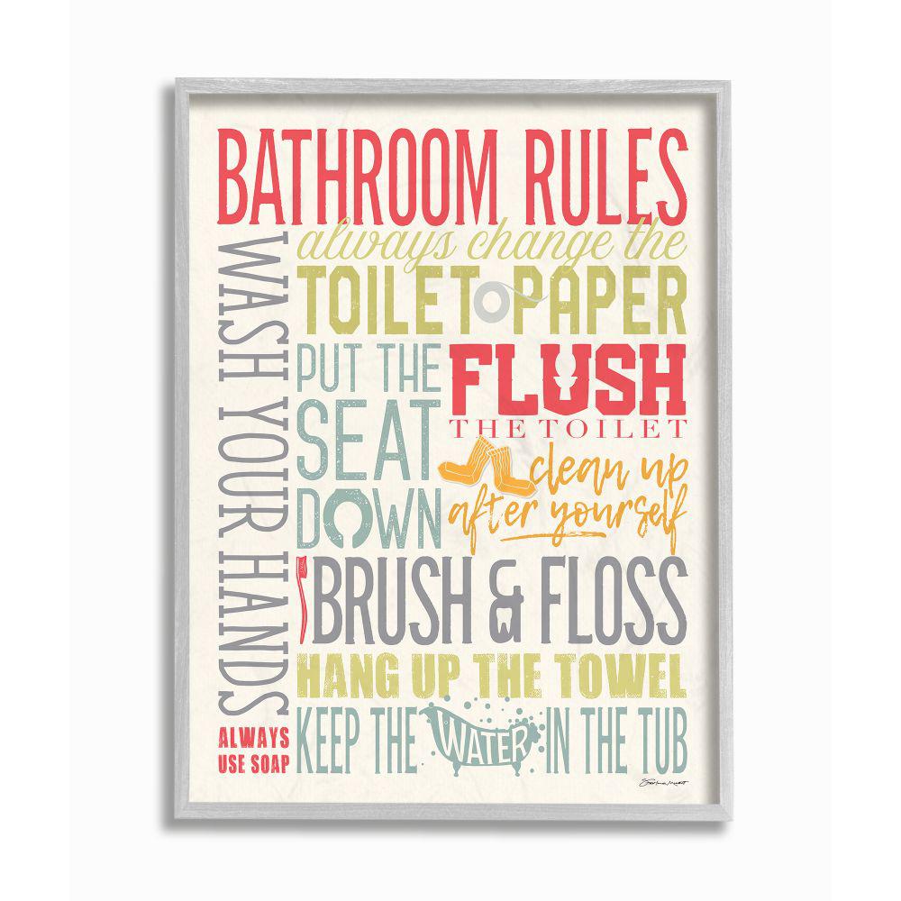 The Stupell Home Decor Collection 11 In X 14 In Bathroom Rules Coral Green Grey And Blue Farmhouse Rustic By Stephanie Marrott Framed Wall Art Wrp 1317 Gff 11x14 The Home Depot