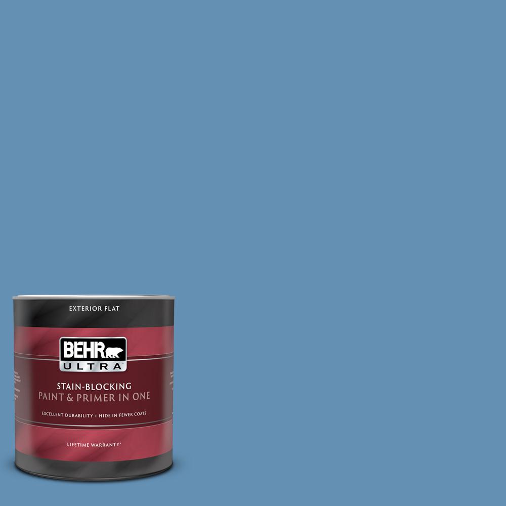 BEHR ULTRA 1 qt. #M510-4 Brittany Blue Flat Exterior Paint and Primer ...