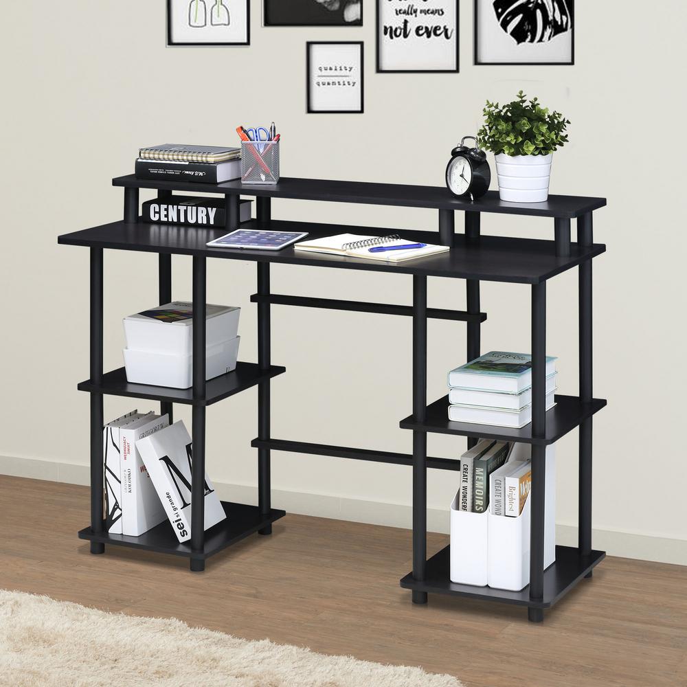 Furinno Turn N Tube Espresso Black Computer Desk With Top Shelf