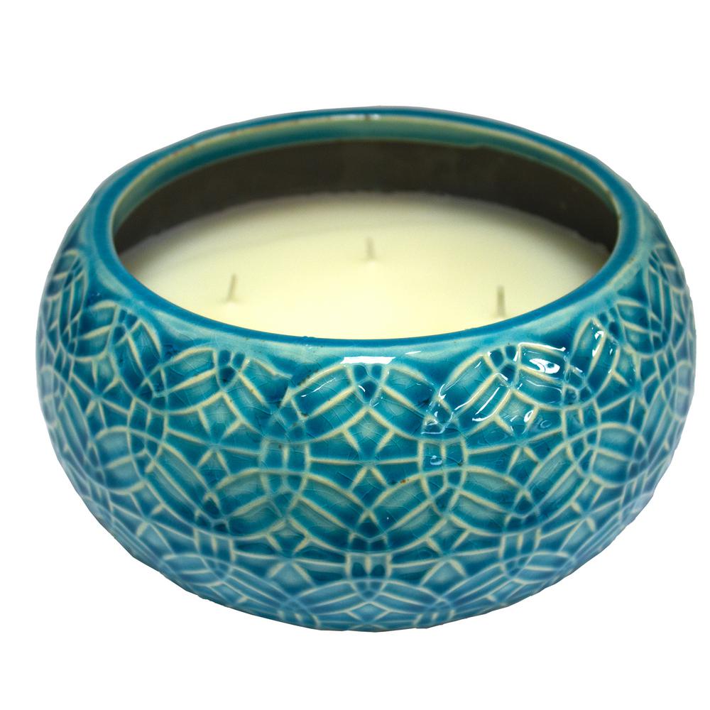 Trendspot 8 in. Rivage Ceramic Citronella MultiWick Candle in Aqua