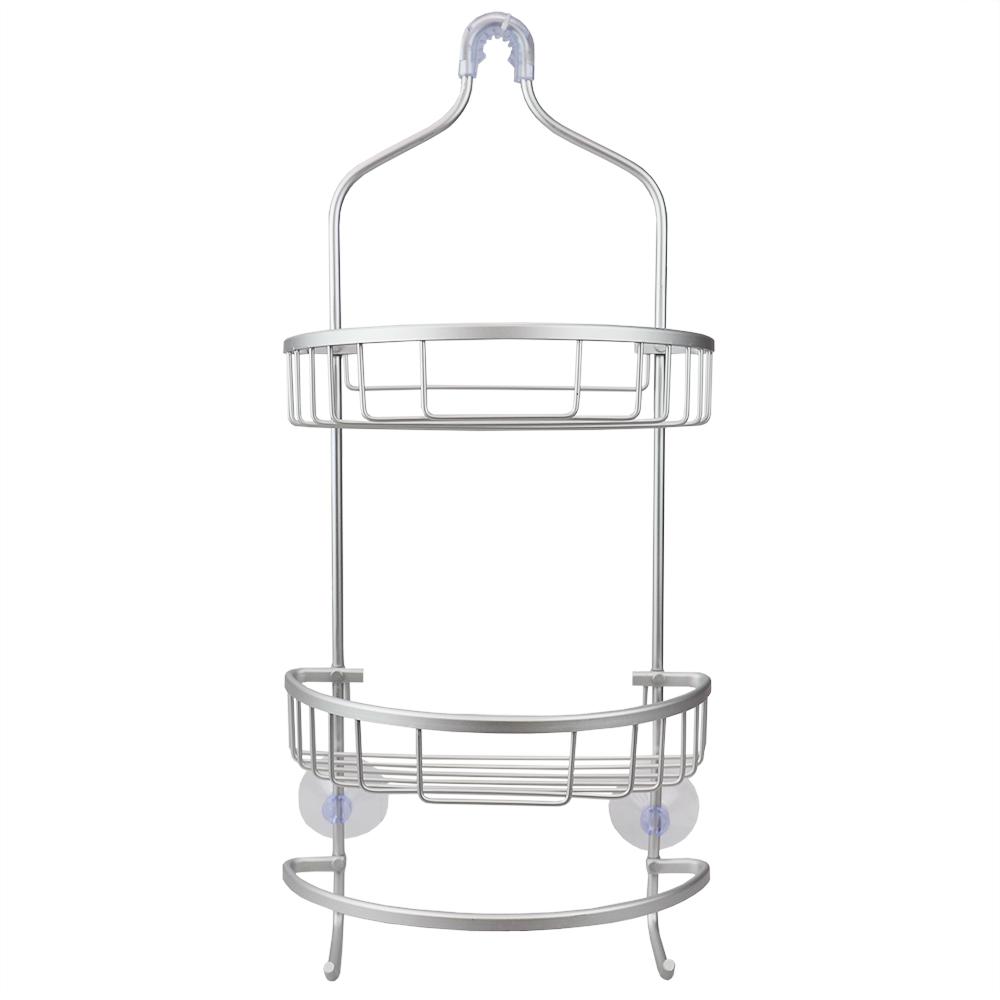 2 Tier Aluminum Suctioned Shower Caddy with Towel Rack and Integrated