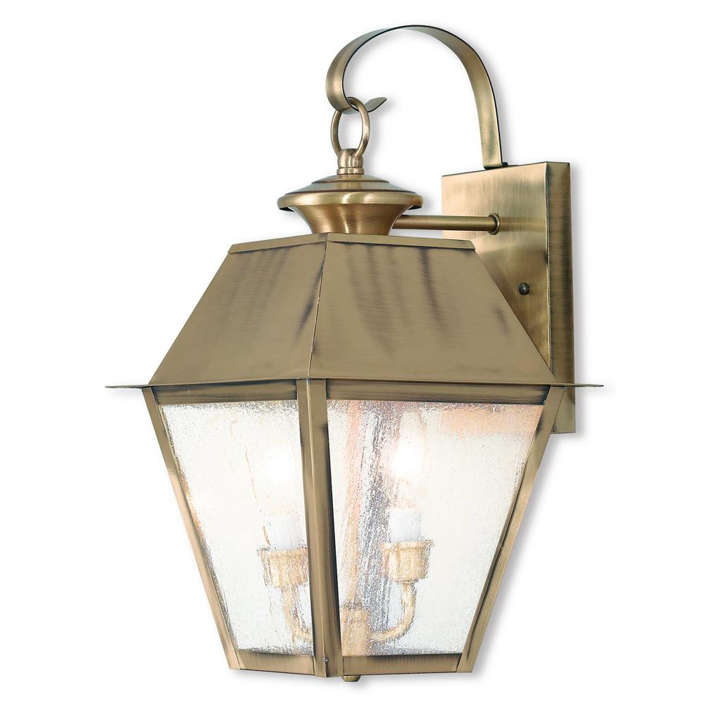 Livex Lighting Mansfield 2Light Antique Brass Outdoor Wall Mount Lantern216501  The Home Depot