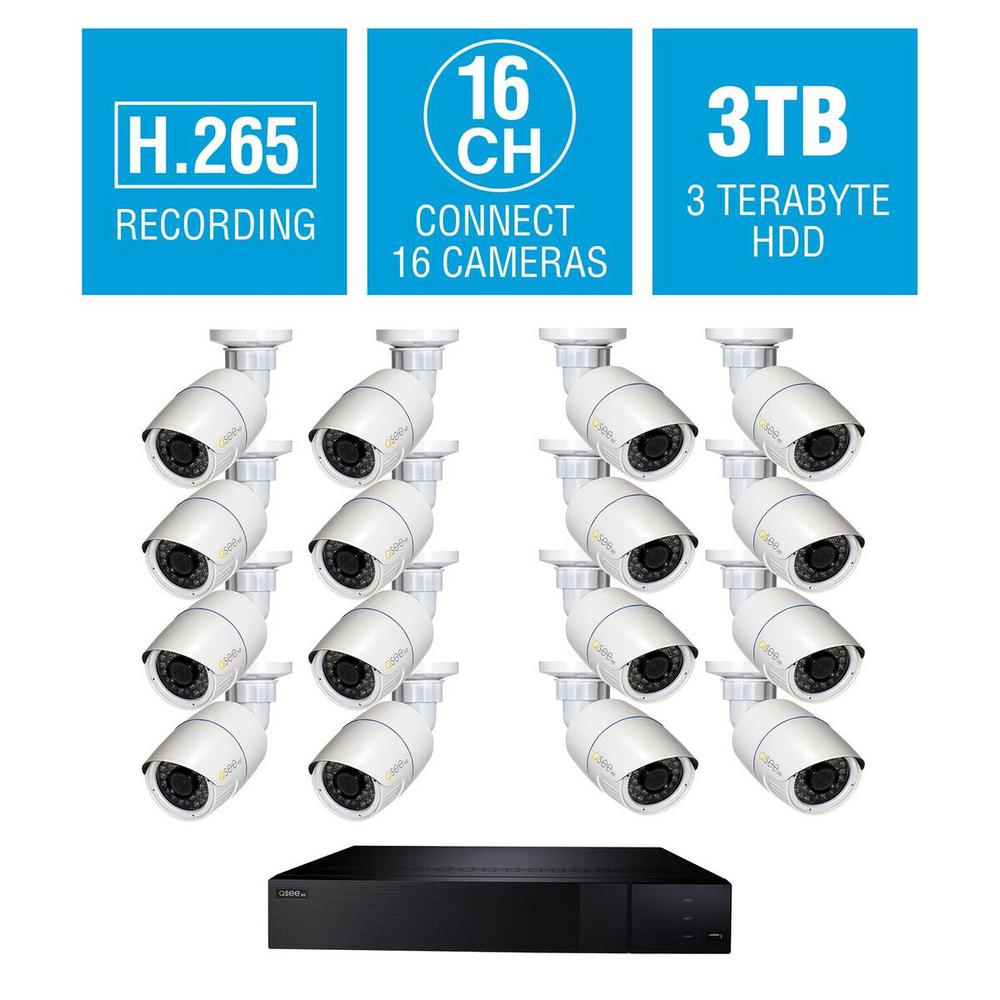 QSEE 16Channel 4K 2TB NVR Security Surveillance System with 16 Fixed Lens 4MP Bullet Cameras