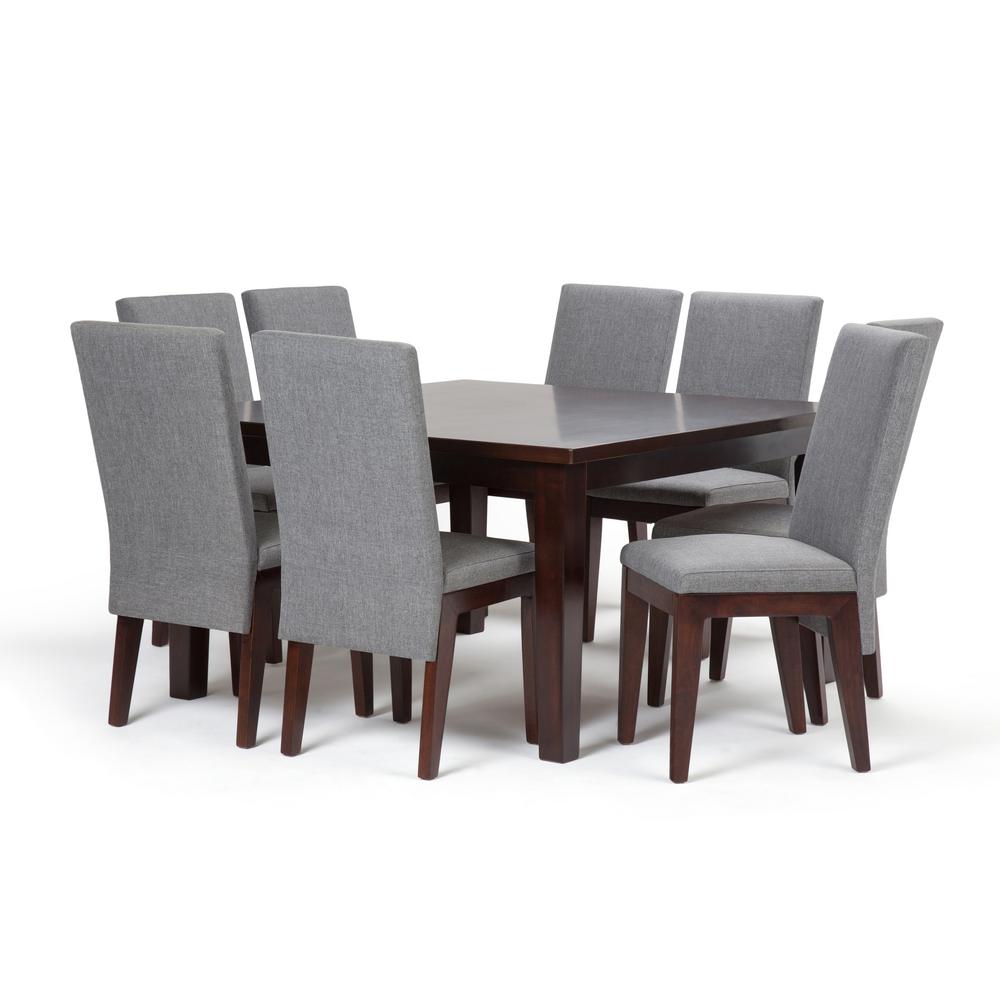 Simpli Home Jennings 9 Piece Dining Set With 8 Upholstered Jennings 9 Piece Dining Set With 8 Upholstered Chairs In Grey Linen Look Fabric And 54 Wide Table