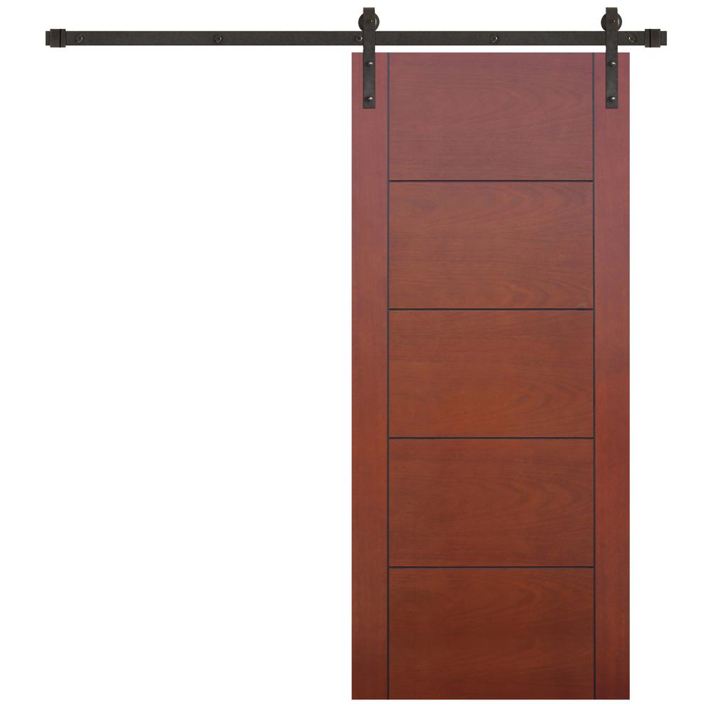 5 Panel Barn Doors Interior Closet The Home Depot 30 In X 80 5 Panel Prefinished Flush Mahogany Wood Barn Door