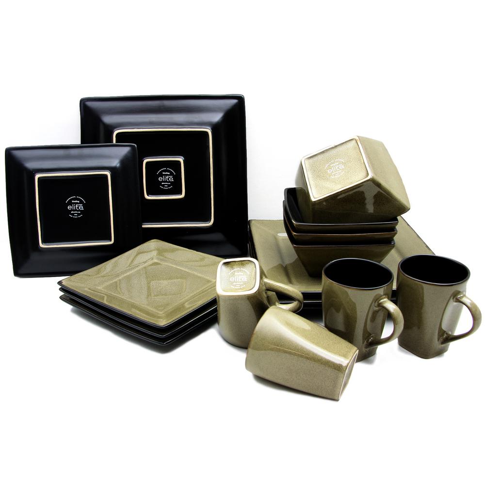 GIBSON elite Kiesling 16Piece Taupe Hard Square Dinnerware Set