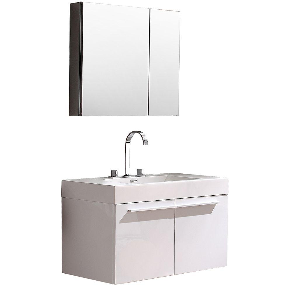 Fresca Vista 36 in. Vanity in White with Acrylic Vanity Top in White