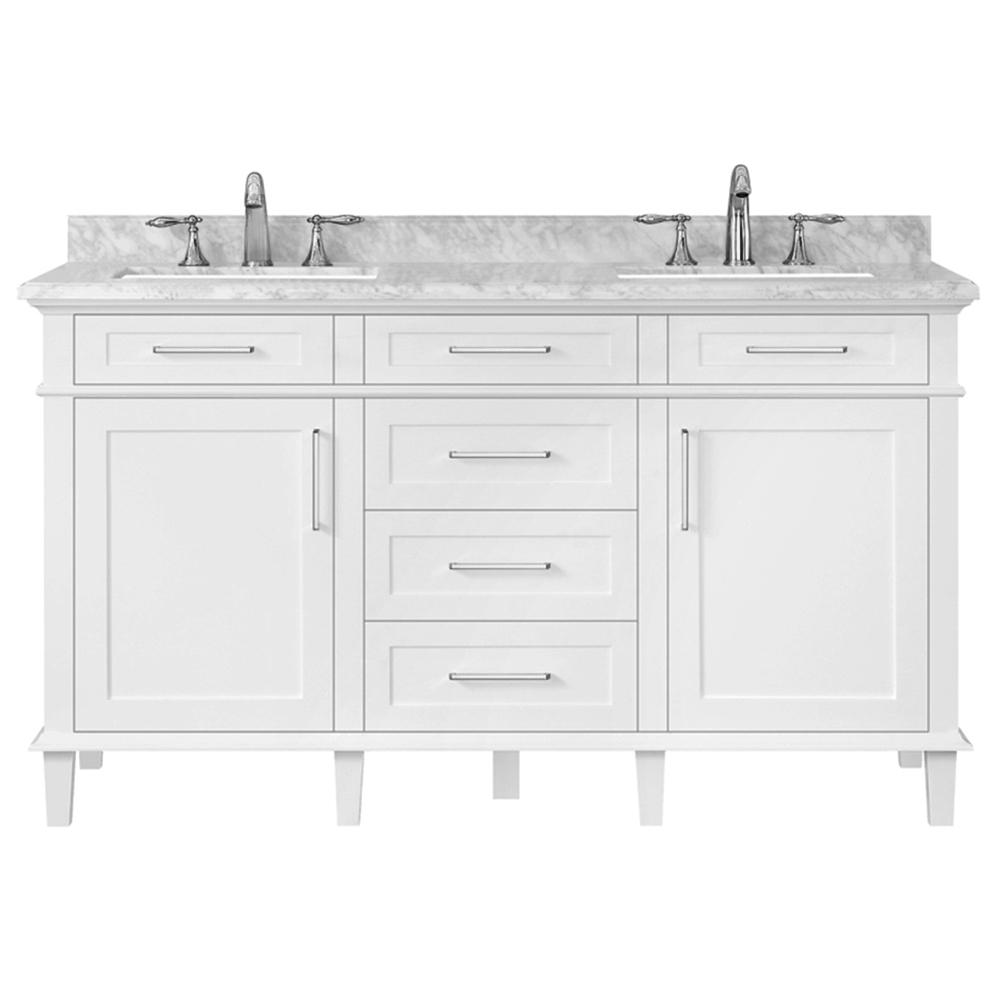 Home Decorators Collection Sonoma 60 In W X 22 D Double Bath Vanity White With Carrara Marble Top Sinks 8105300410 The Depot - Home Decorators Collection Bathroom Vanities