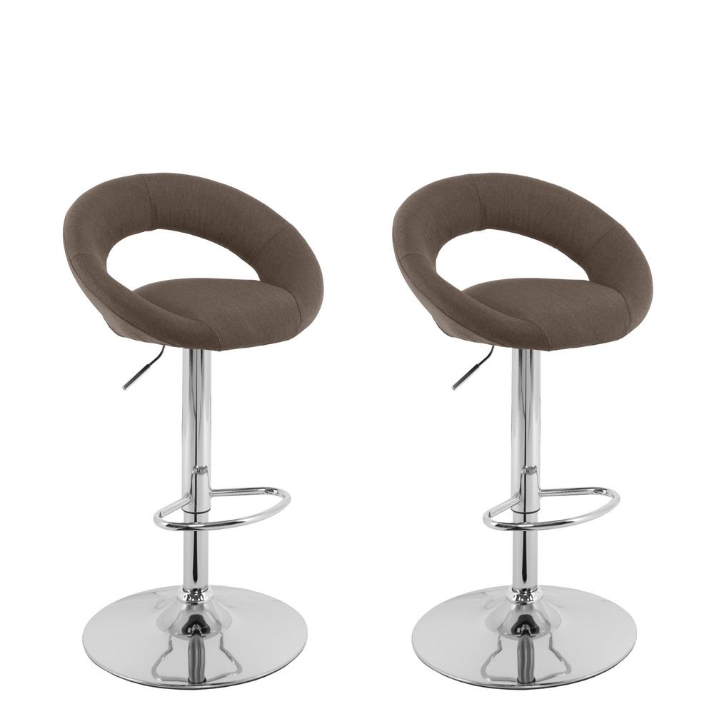 Pedestal Bar Stools Kitchen Dining Room Furniture The Home Depot Adjule Height Light Brown Round Open Back Fabric Bar Stool Set Of 2