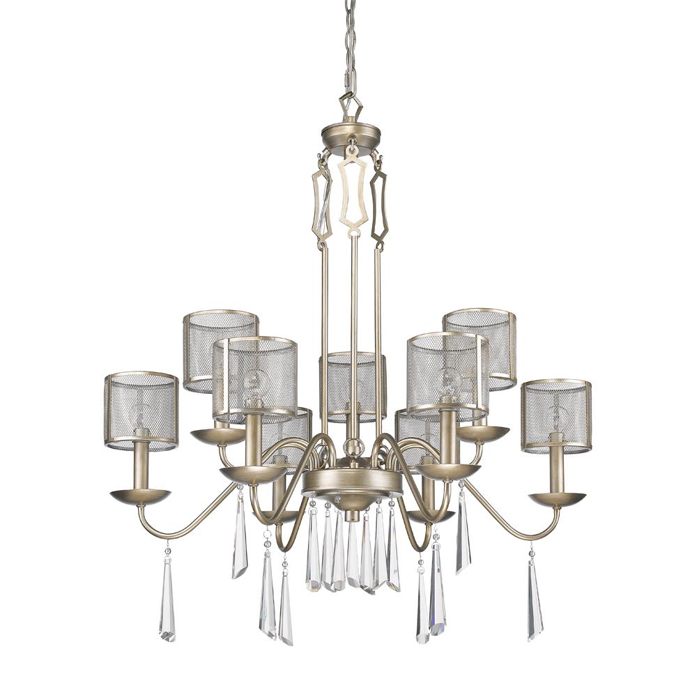 Bel Air Lighting Juglans 8 Light Antique Gold Chandelier Ju Ag Rita 9 Light Indoor Washed Gold Chandelier With Mesh Shades And Crystal