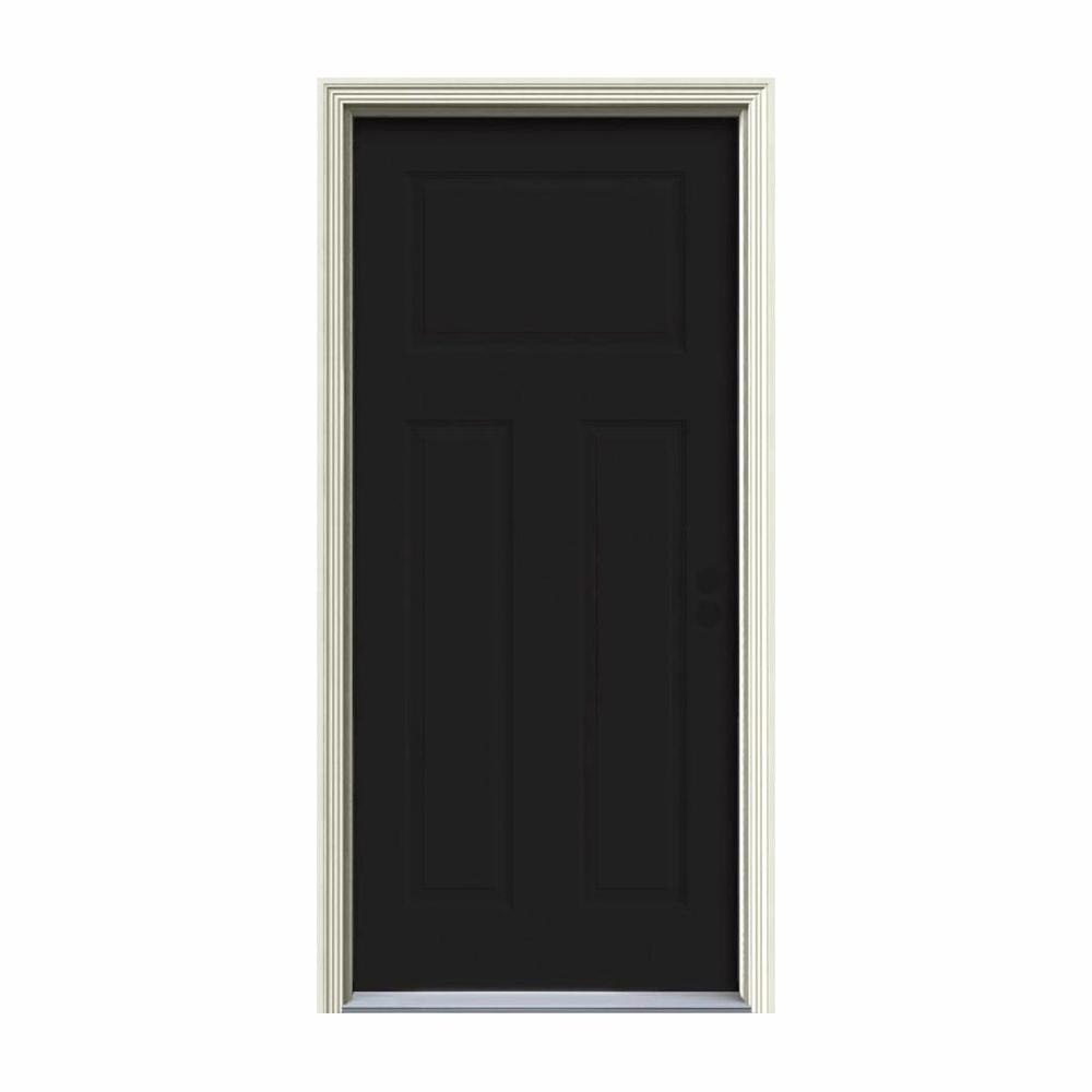 Jeld Wen 34 In X 80 In 3 Panel Craftsman Black Painted Steel