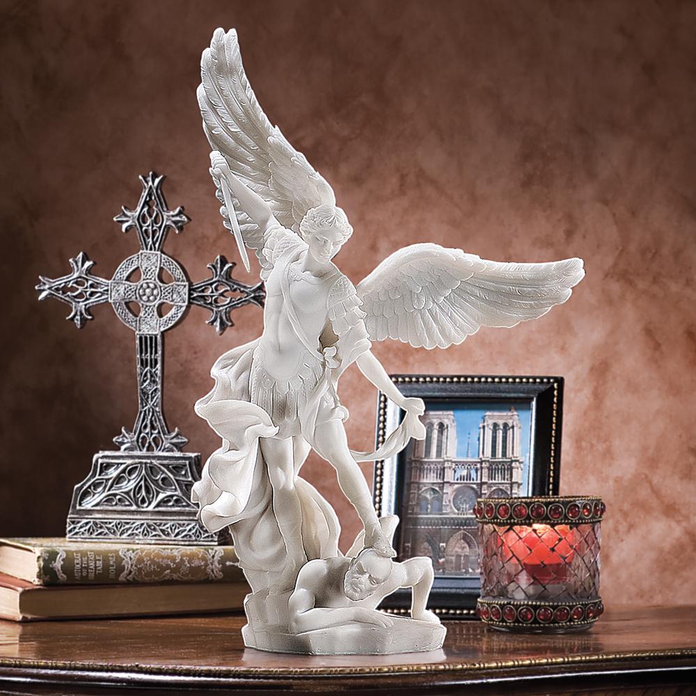 Design Toscano 15 In H St Michael The Archangel Bonded Marble Angel Statue Wu The Home Depot