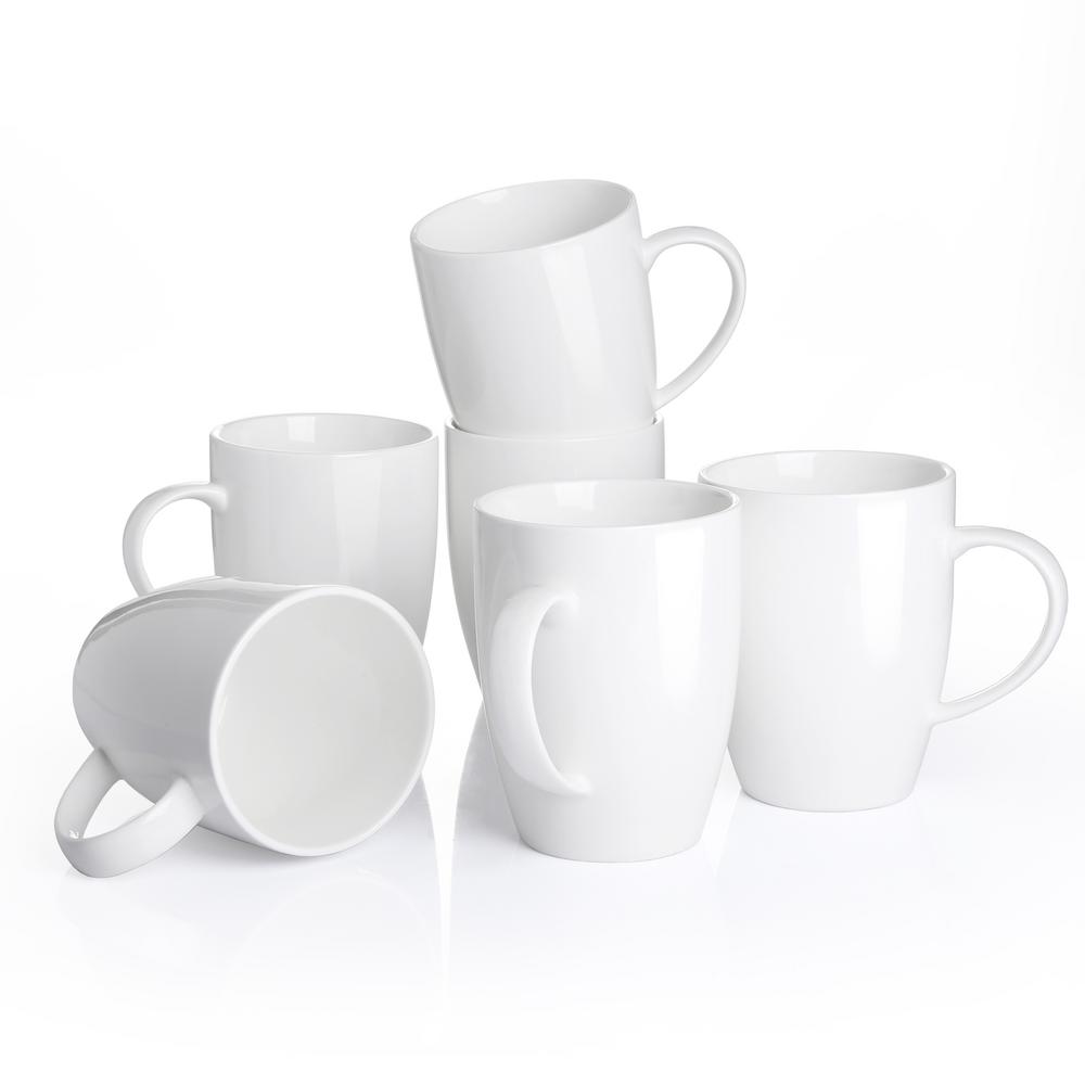Panbado 12.5 oz. Porcelain White Coffee Mugs Cappuccino Cups(Set of 6 ...
