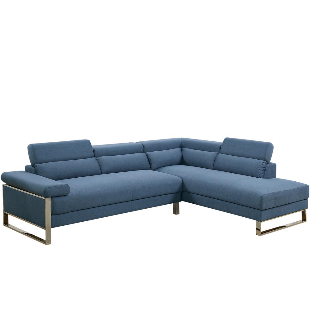Venetian Worldwide 2 Piece Blue Glossy Polyfiber Linen Like Fabric Venetian Worldwide 2 Piece Blue Glossy Polyfiber Linen Like Fabric Sectional Sofa