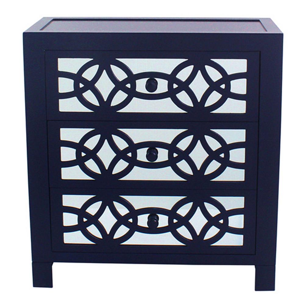 River Of Goods Glam Slam 3 Drawer Navy Blue Cabinet 19399 The Home Depot