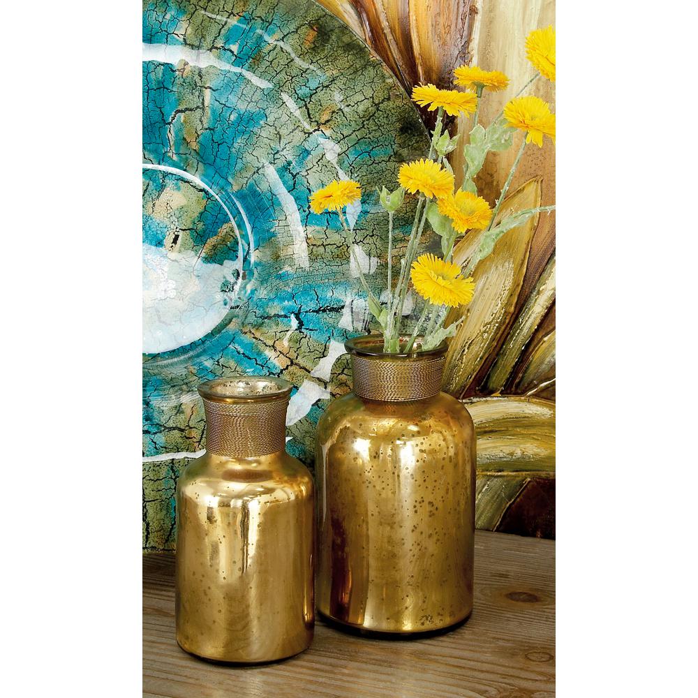 Litton Lane Rustic Yellow and Gold Glass Metal Apothecary Jars (Set of