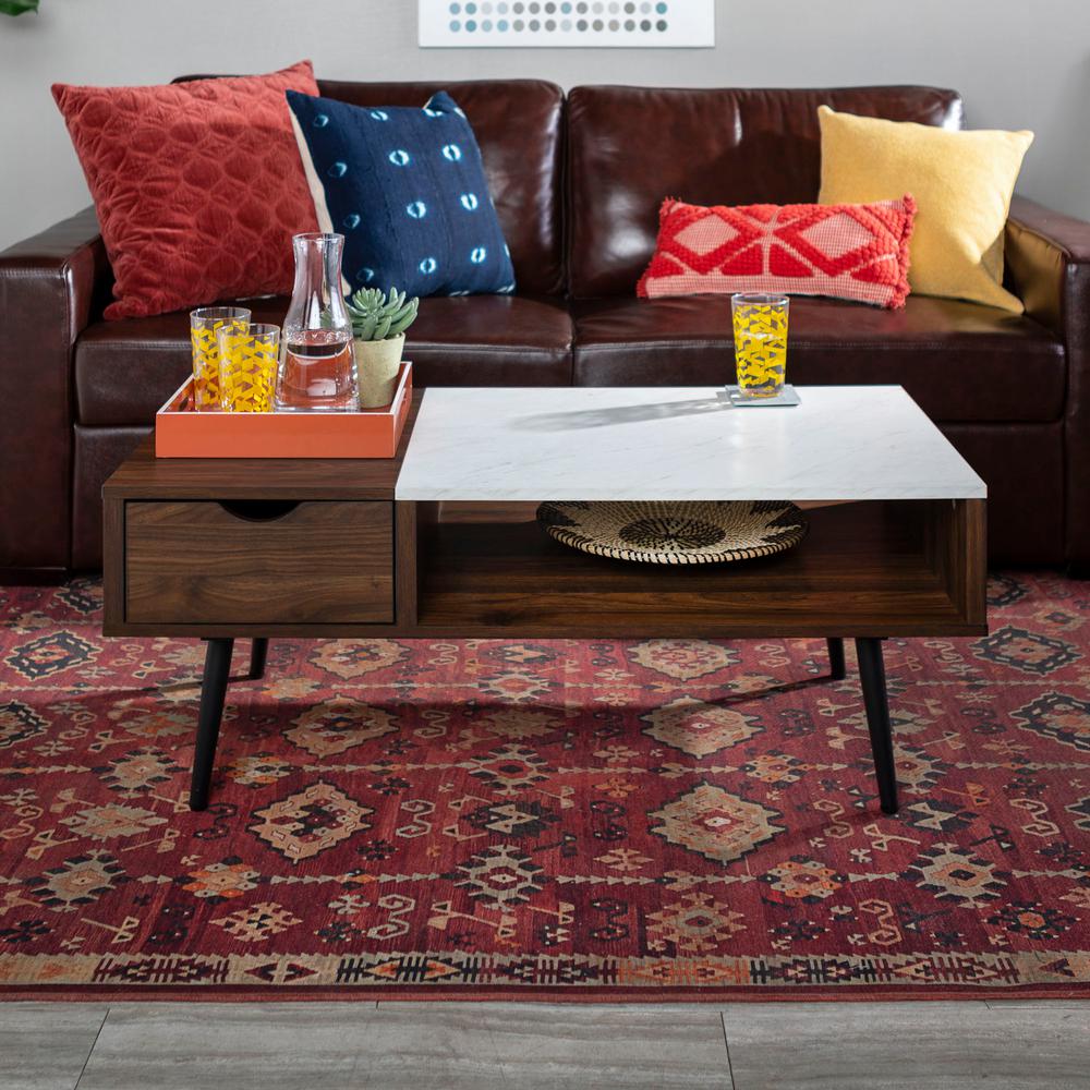 Walker Edison Furniture Company 42 In Dark Walnut Large Rectangle Wood Coffee Table With Drawers Hdf42jmmbdw The Home Depot