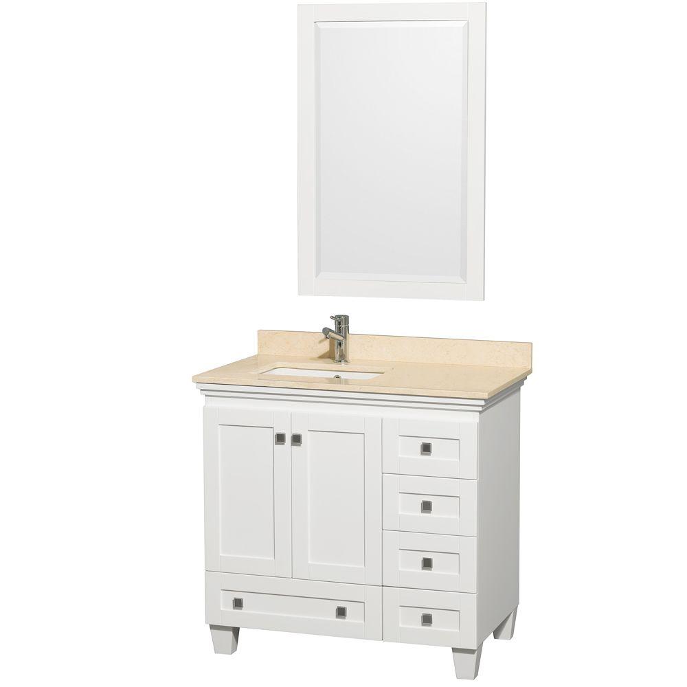 Wyndham Collection Acclaim 36 In Vanity White With Marble Vanity In White With Marble Top Ivory Square Sink And Mirror