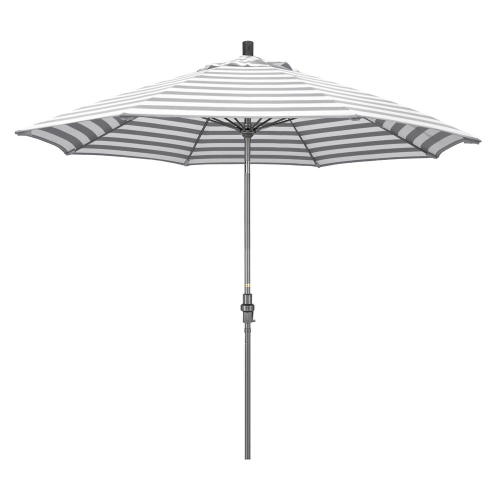 California Umbrella 9 Ft Hammertone Grey Aluminum Market Patio Umbrella With Collar Tilt Crank Lift In Gray White Cabana Stripe Olefin Gscuf908010 F95 The Home Depot