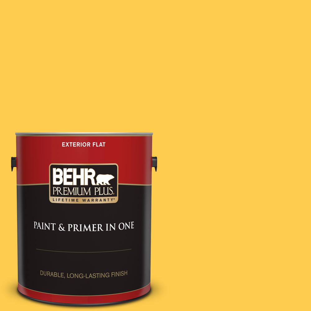 BEHR Premium Plus 1 gal. 340B6 Pineapple Soda Flat Exterior Paint and