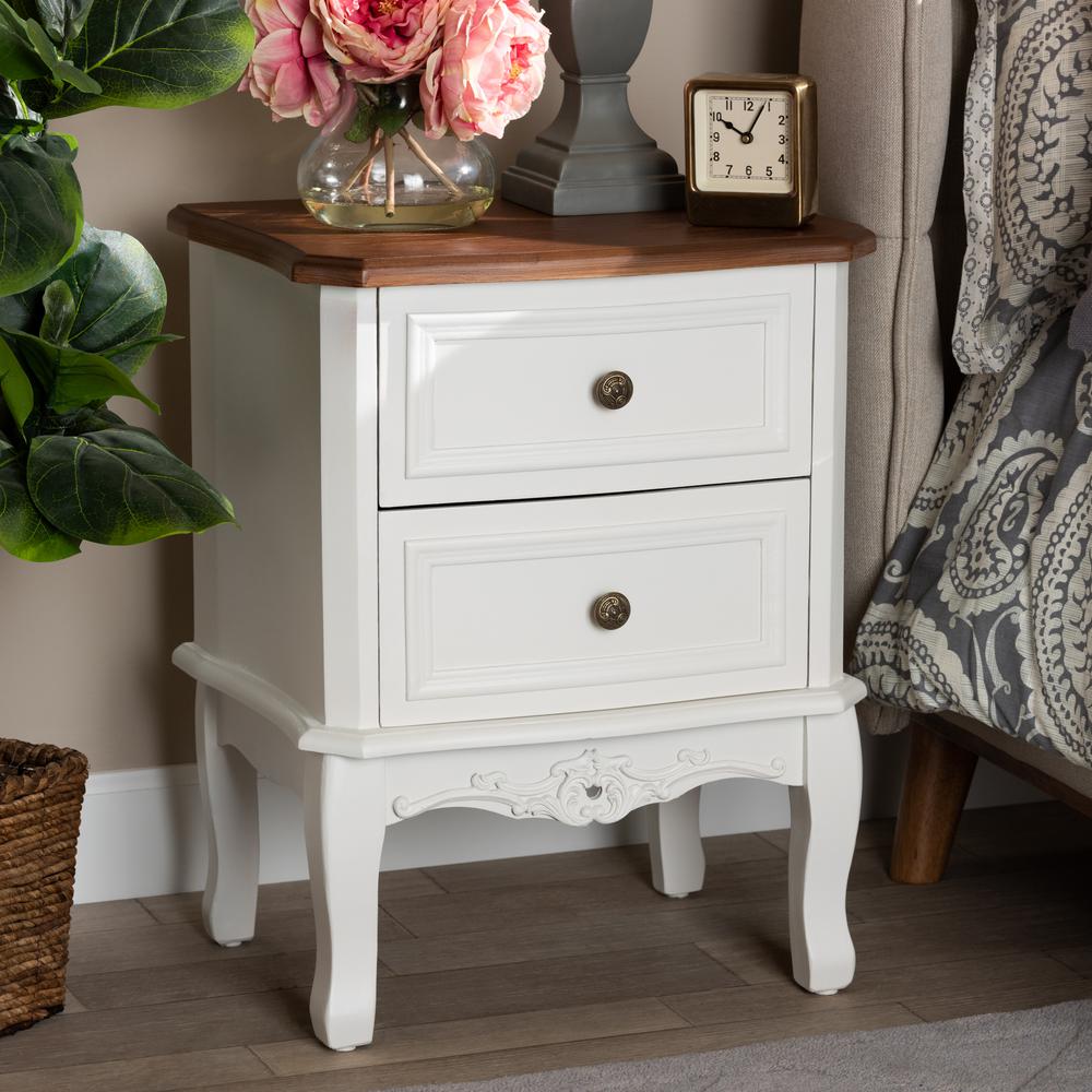 Baxton Studio Darlene 2 Drawer White And Cherry Brown Nightstand 165 10696 Hd The Home Depot