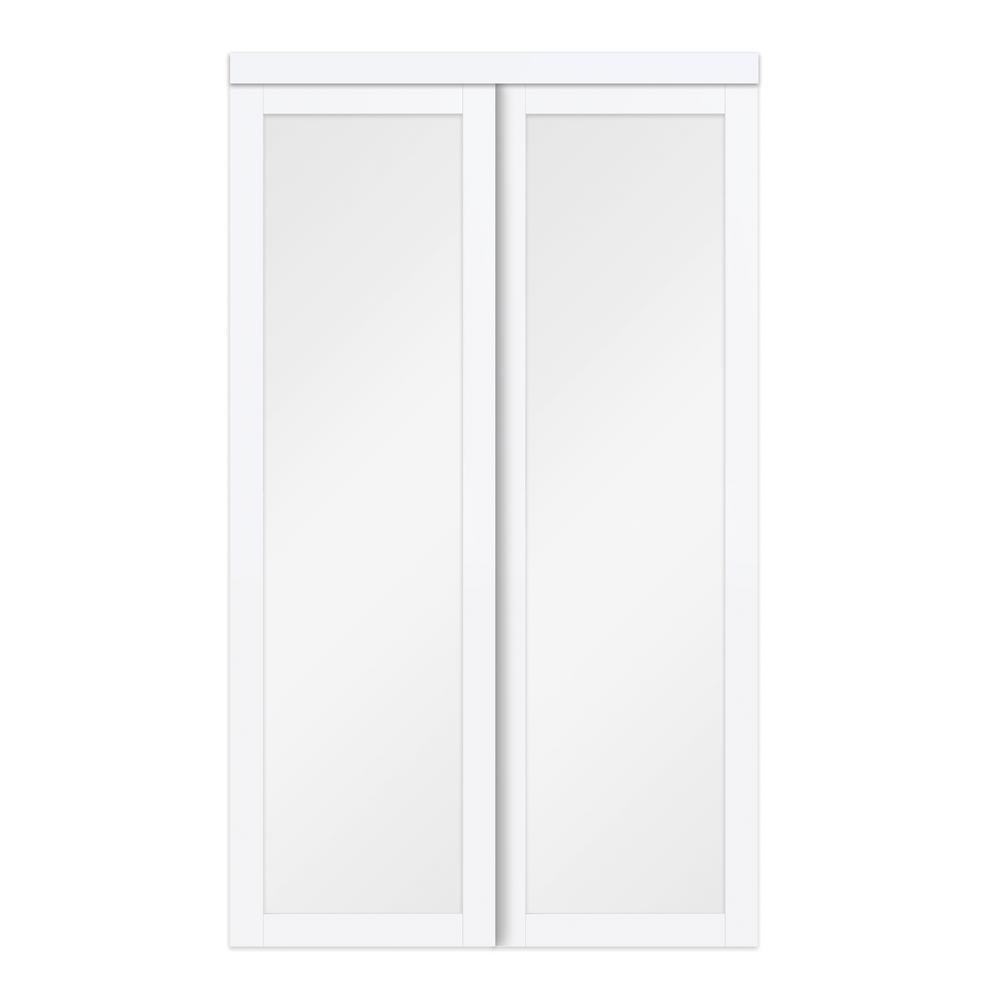 TRUporte 60 in. x 80 in. White Trident MDF Wood Sliding Closet Door ...