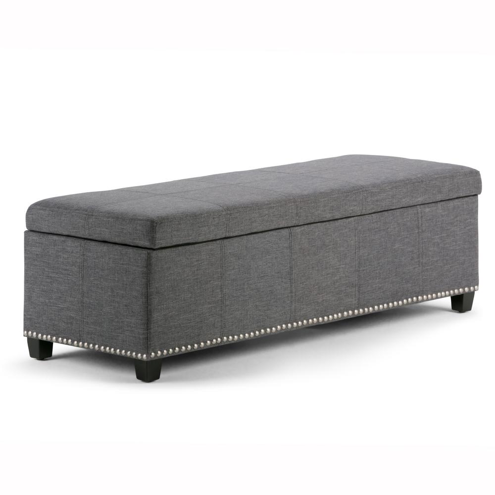 Bedroom Benches Furniture The Home Depot Kingsley Slate Grey Large Storage Ottoman Bench
