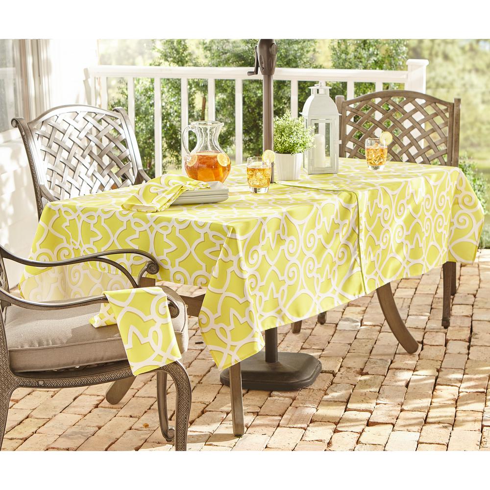 Lime Chase Geometric Stain Resistant Indoor Outdoor Tablecloth With Umbrella Hole