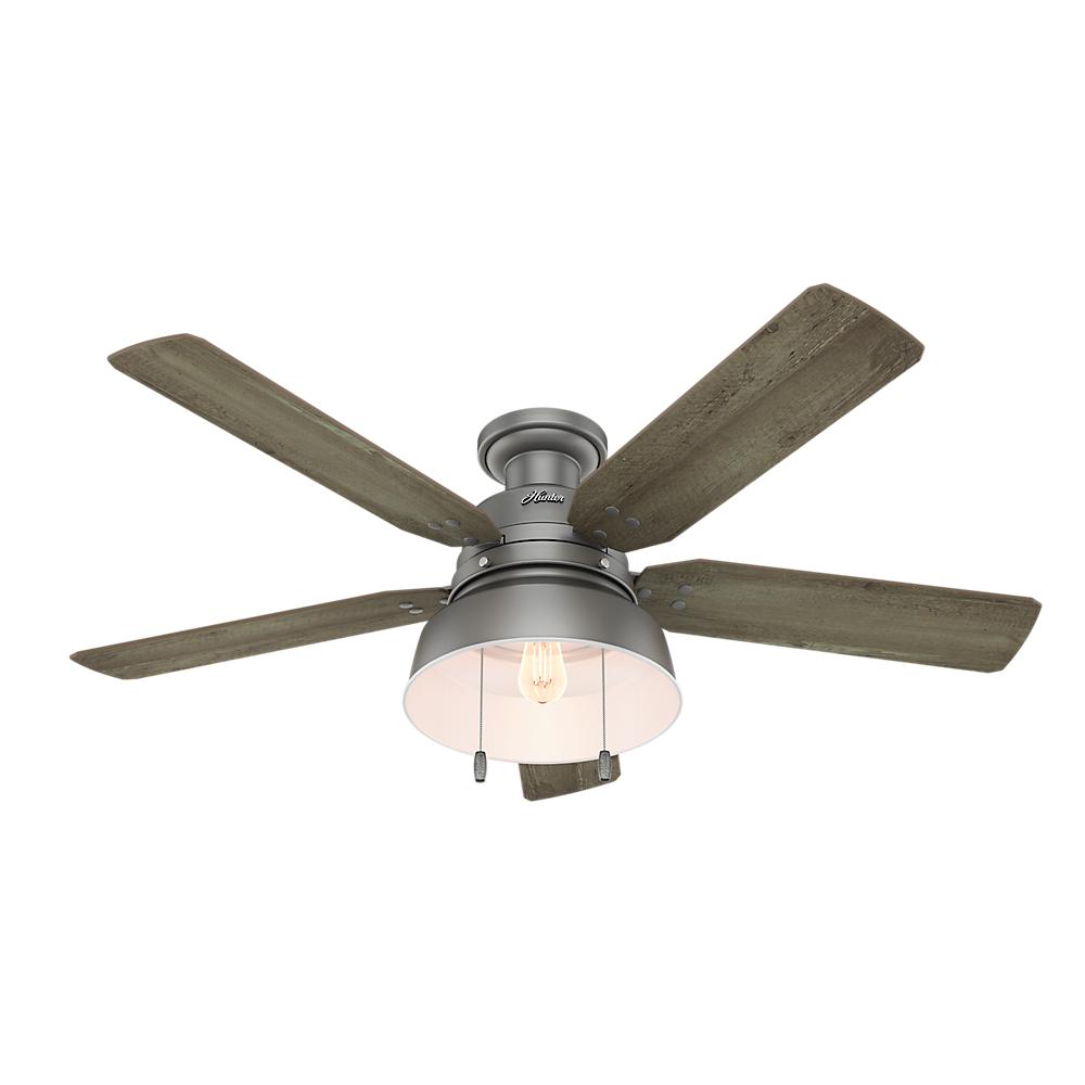 Hunter Mill Valley 52 In Led Indoor Outdoor Low Profile Matte Led Indoor Outdoor Low Profile Matte Silver Ceiling Fan